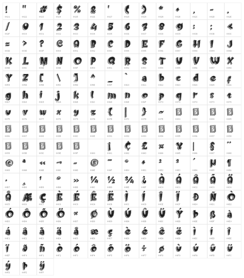 Doodletoon fill Character Map