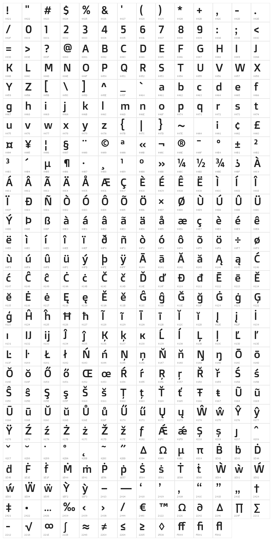 DoppioOne-Regular Character Map