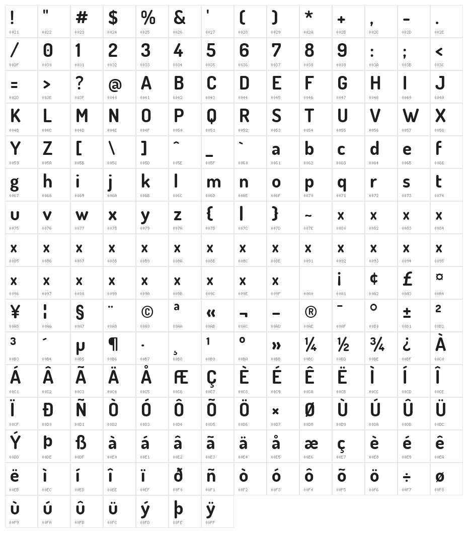Dosis Bold Character Map