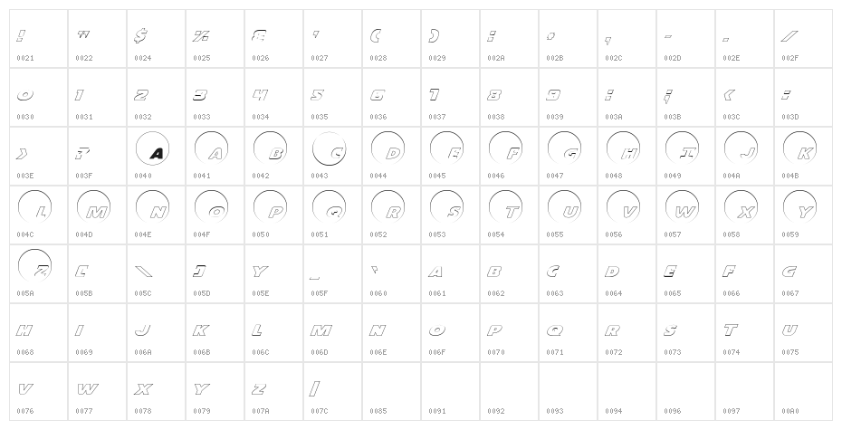 Dot.com Outline Character Map