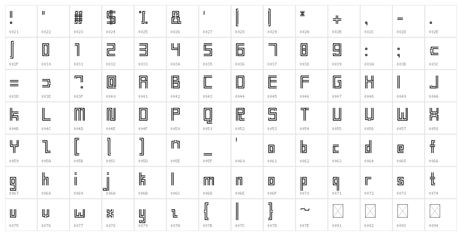 Double Cozy Regular Character Map