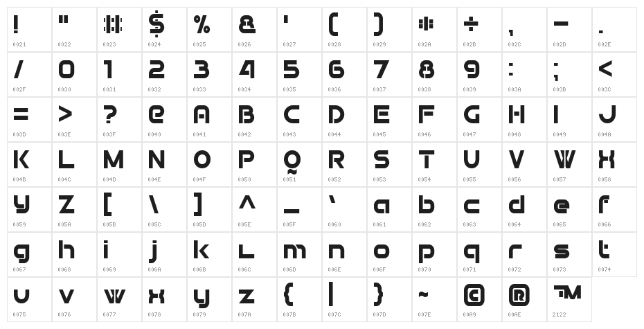 Double Force 7 Character Map