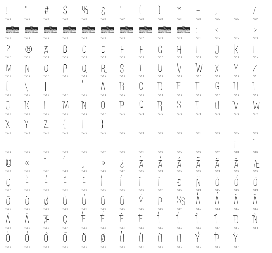 DoubleBass Thin Character Map