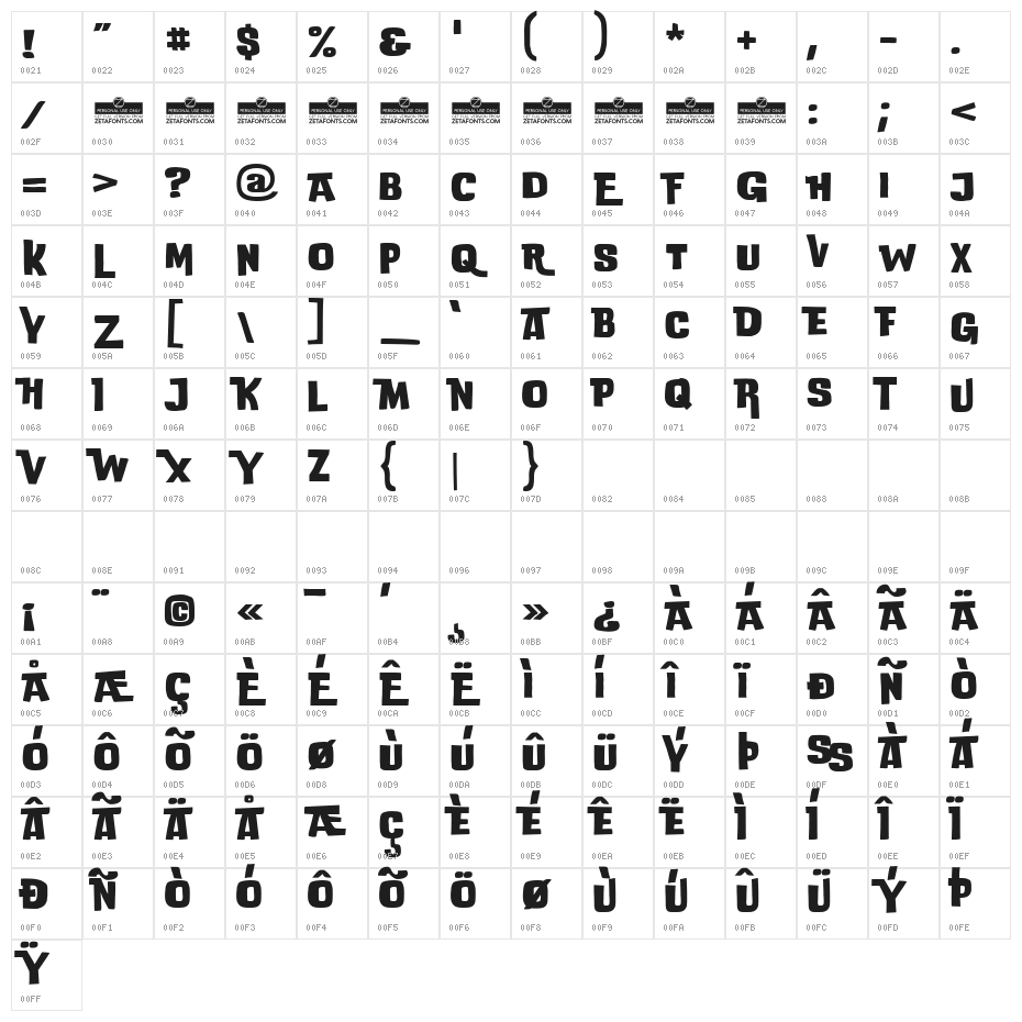 DoubleBass Trial Bold Character Map