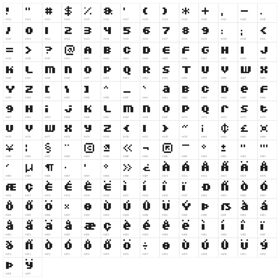 DoubleOhOne Bold Character Map