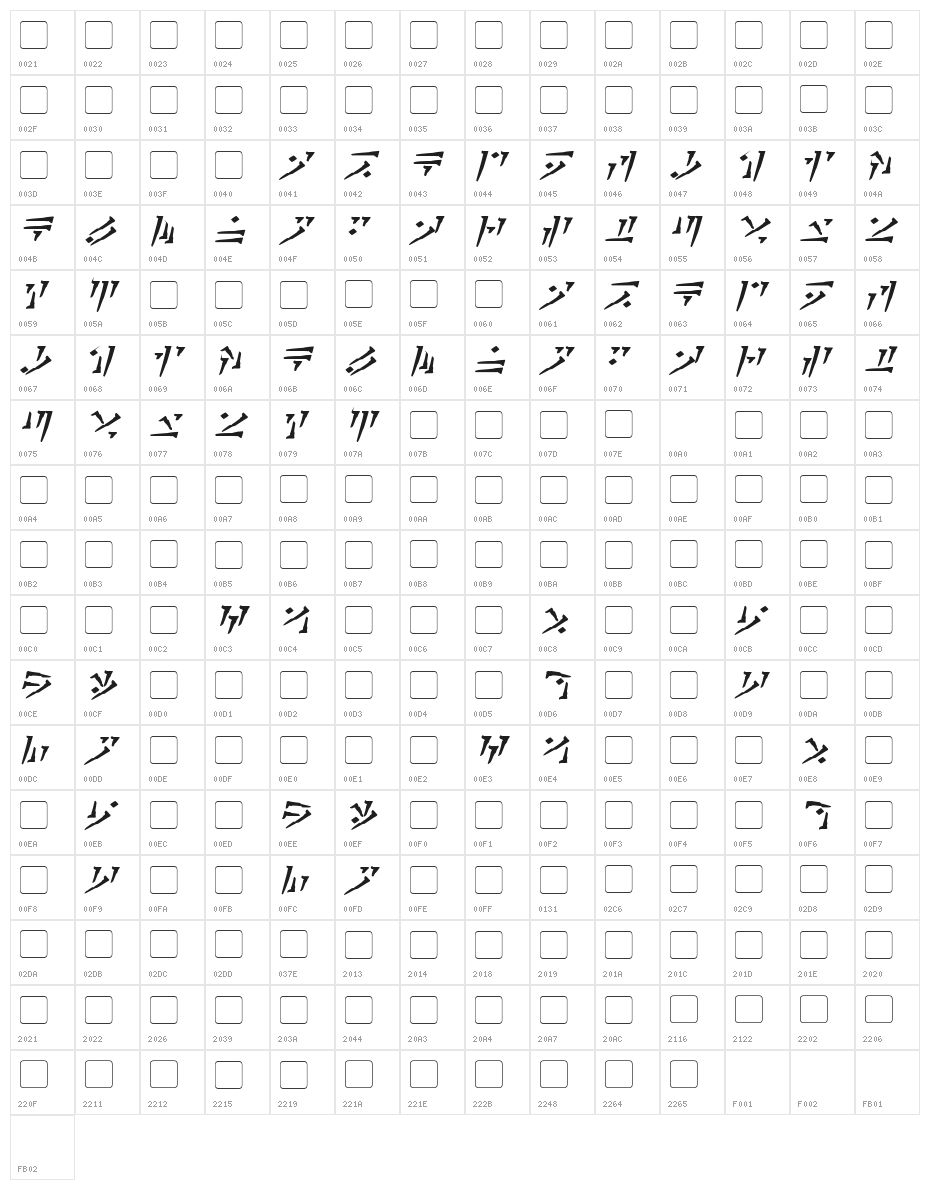 Dovahkiin Bold Italic Character Map