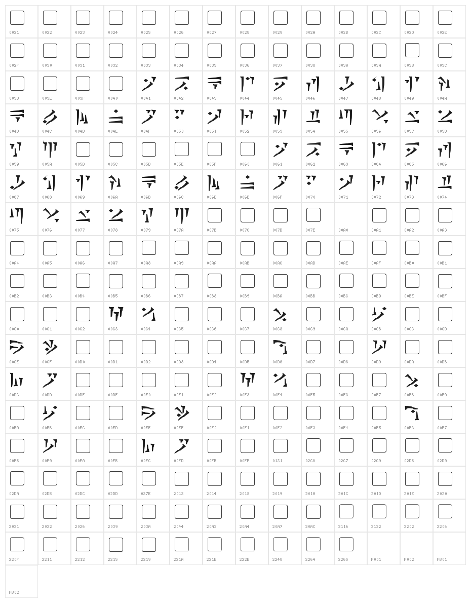 Dovahkiin Bold Character Map