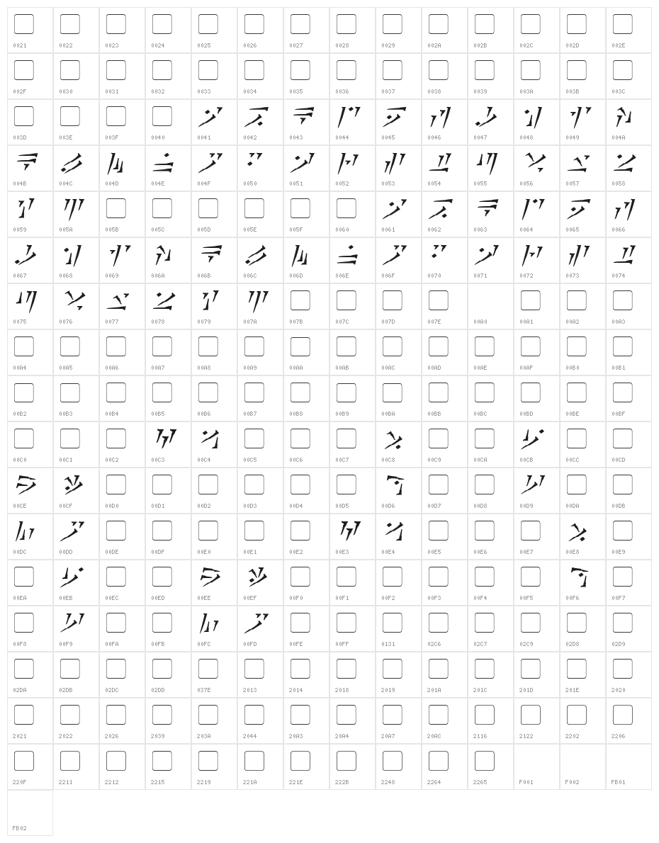 Dovahkiin Italic Character Map