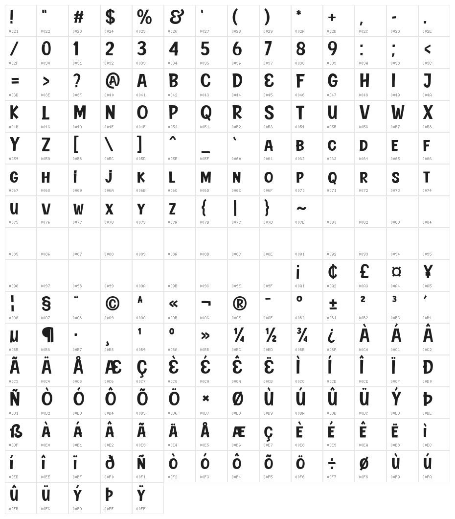 Down Hill Regular Character Map