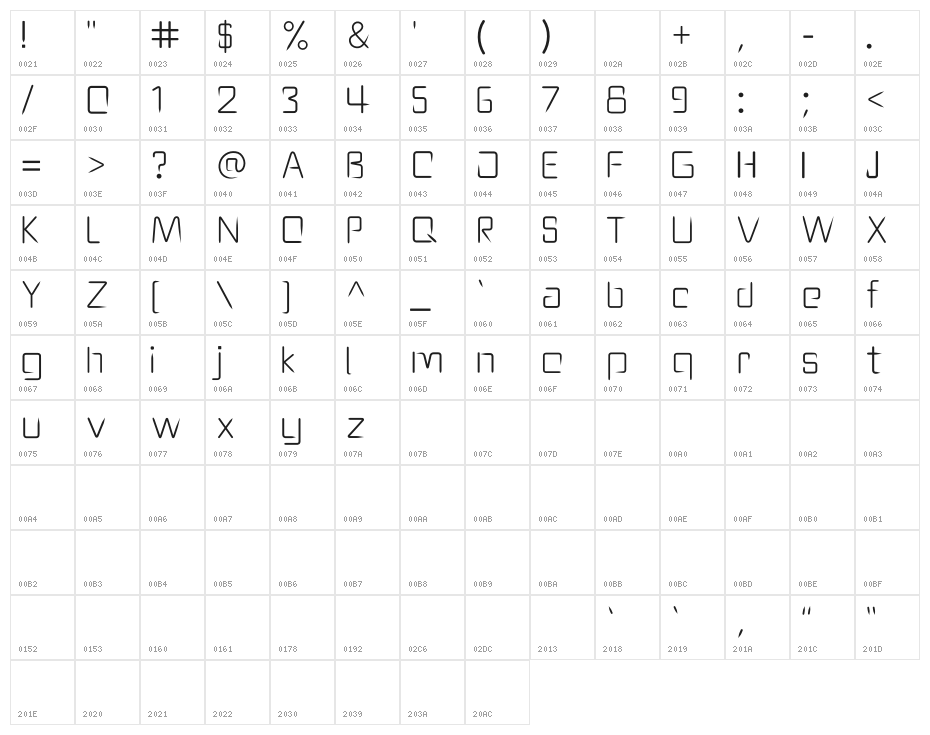 DownCity-Regular Character Map