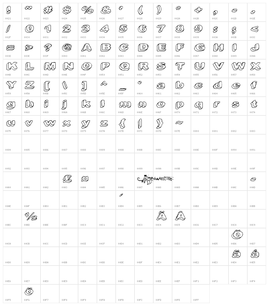 Downleft Character Map