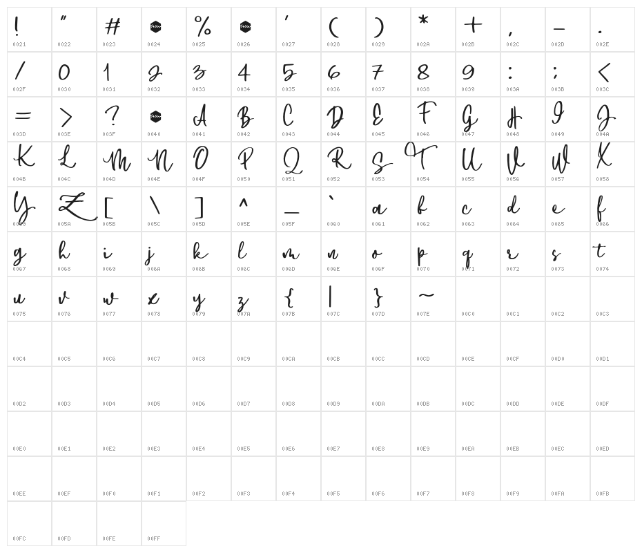 DowntownDEMO-Regular Character Map