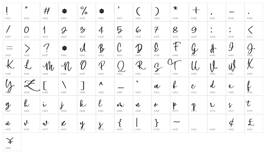 DowntownDEMO-Regular Character Map