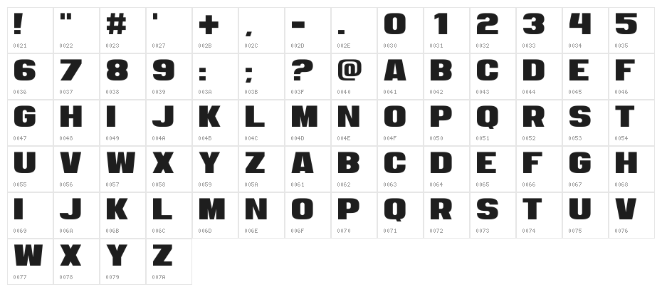 Dozer One Character Map