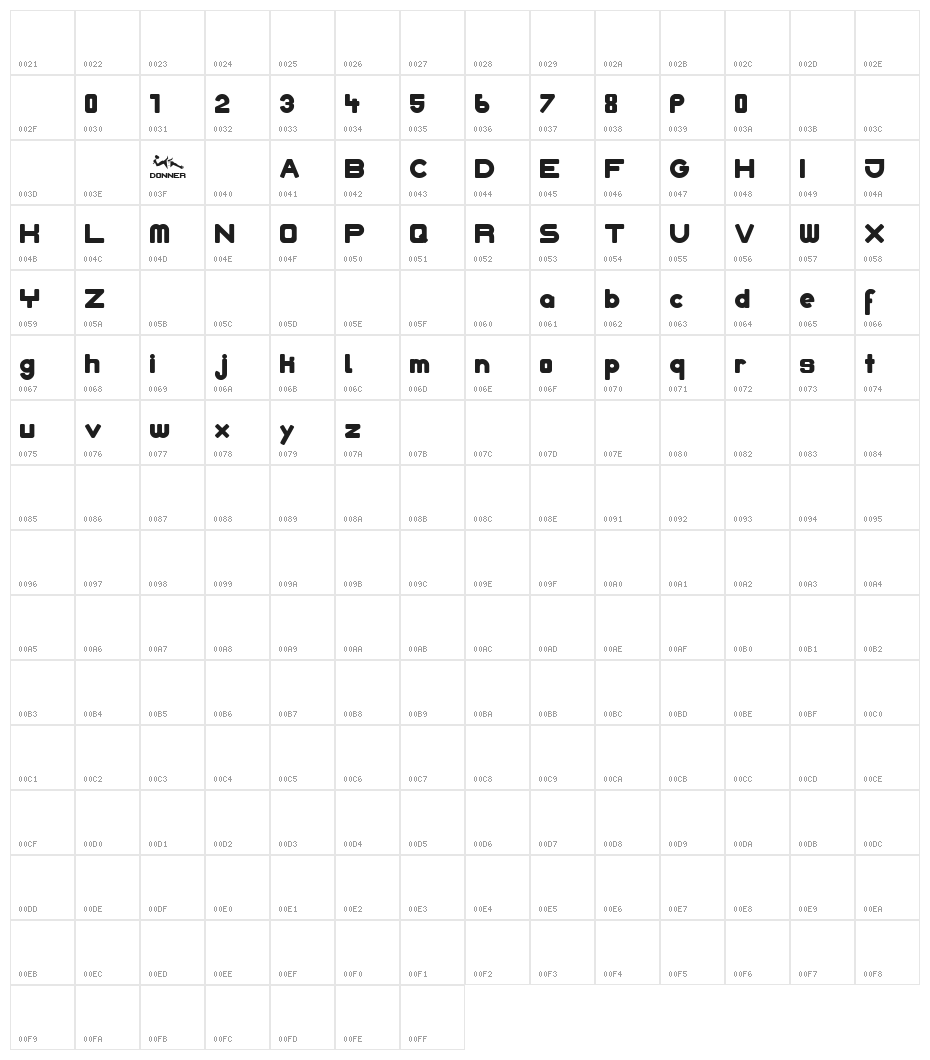 donner Bold Character Map