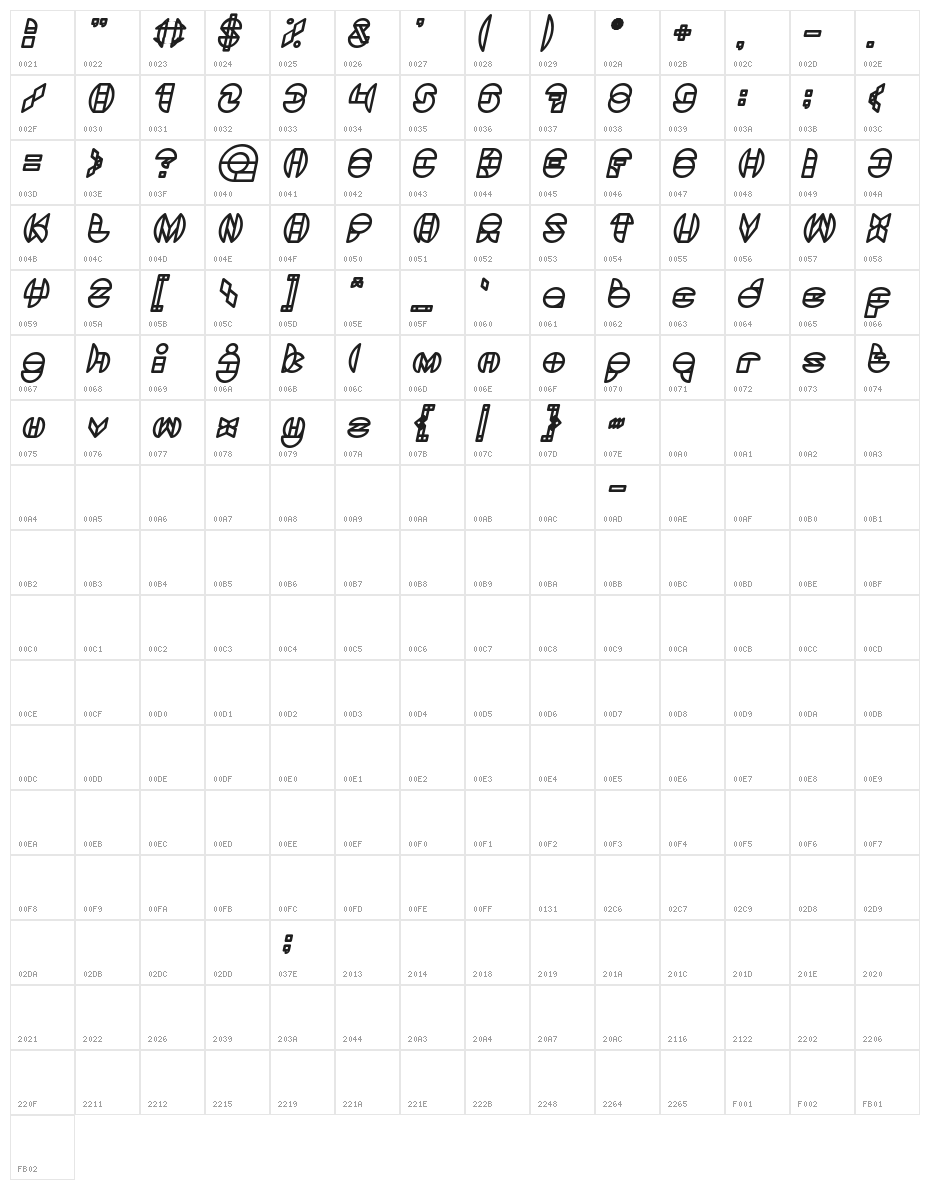 DRAGON FLY Bold Italic Character Map