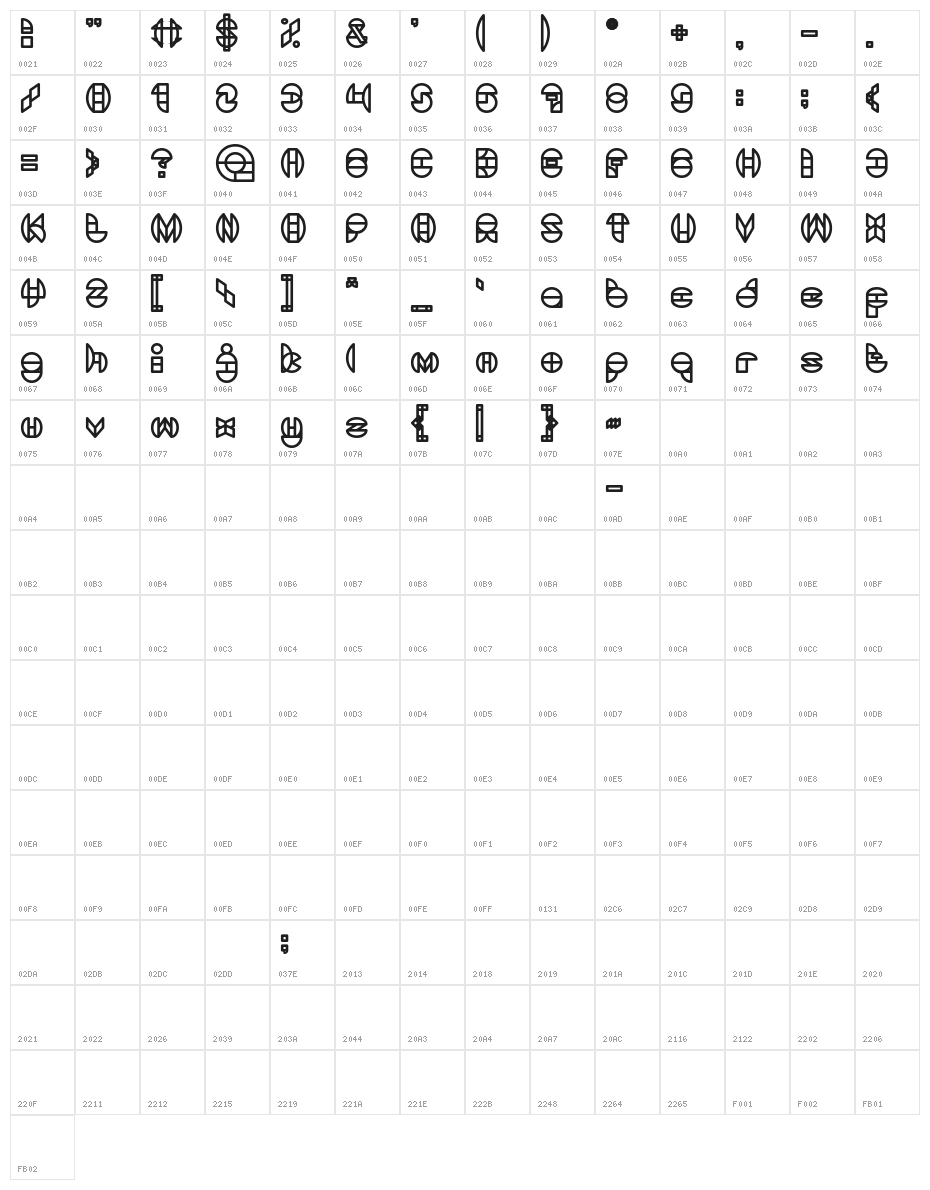 DRAGON FLY Bold Character Map