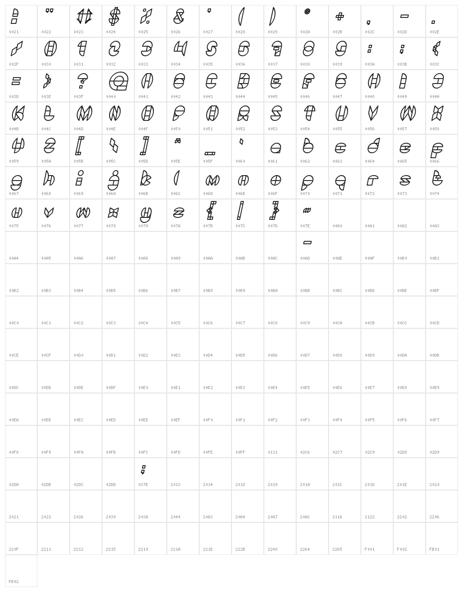 DRAGON FLY Italic Character Map