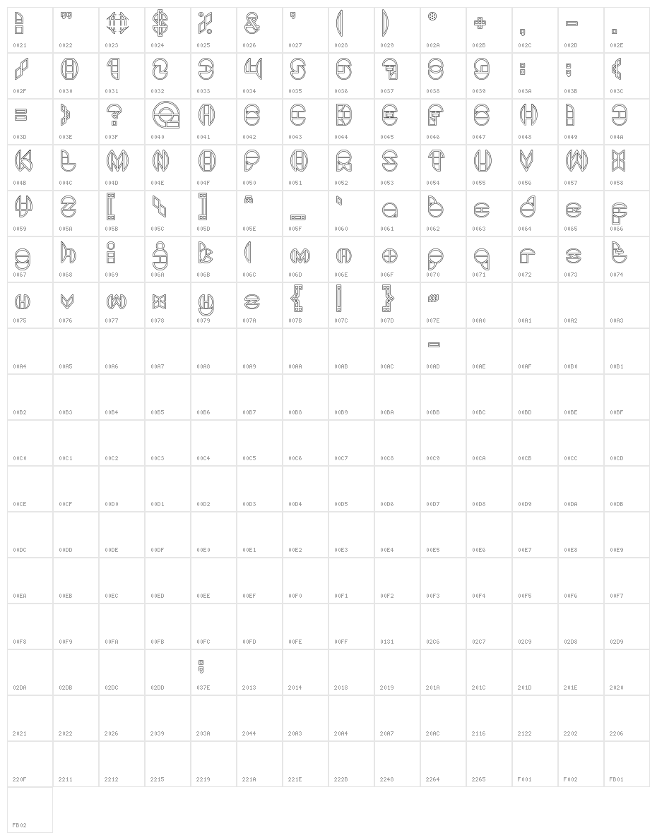 DRAGON FLY_outlined Character Map