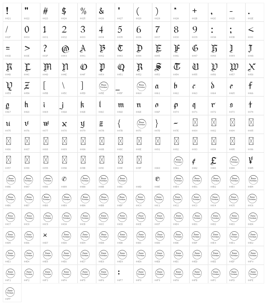Draculie Free Trial Character Map