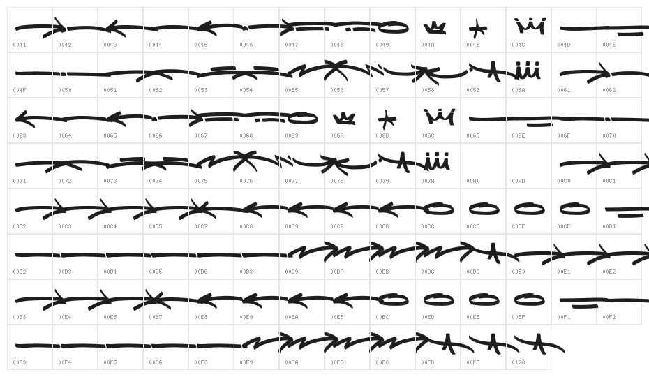 DraftBoxSwash Character Map