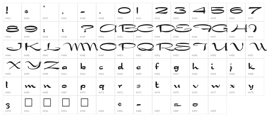 Dragonwick Regular Character Map