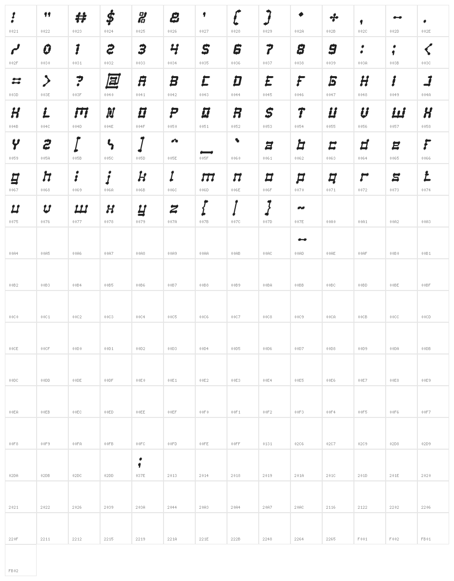 Drako Heart Italic Character Map