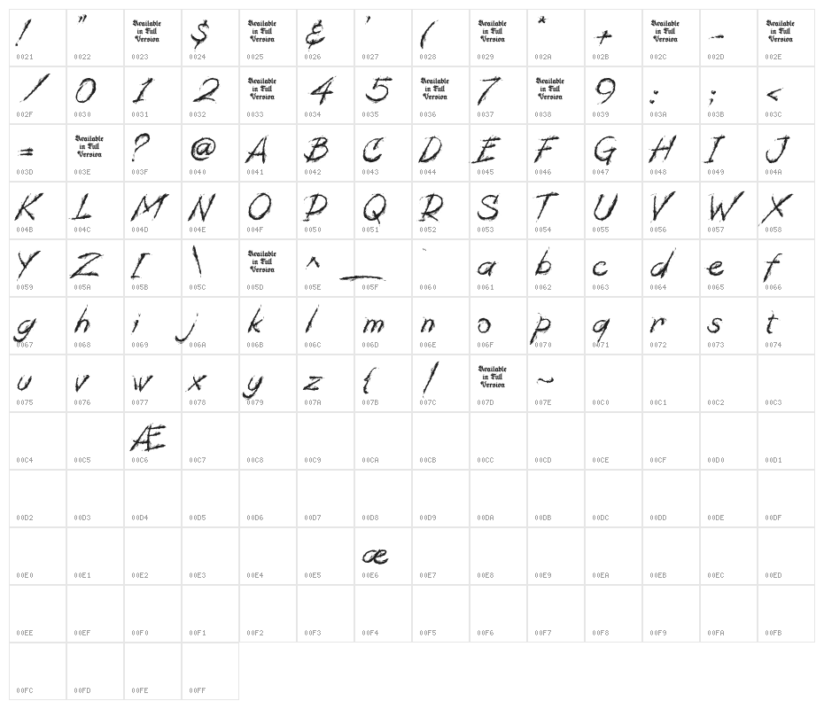 DreadEndingsRegular Character Map