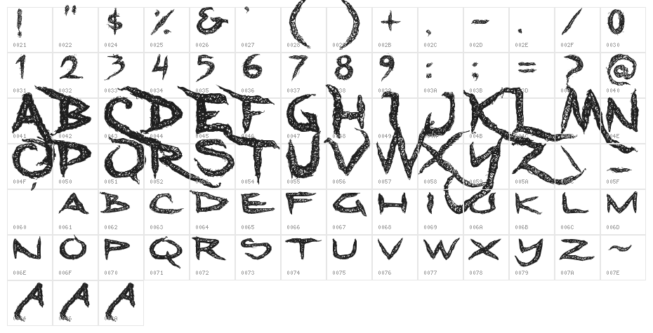 Dreadlockfont Character Map