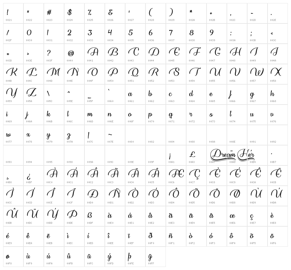 Dream Her Regular Character Map