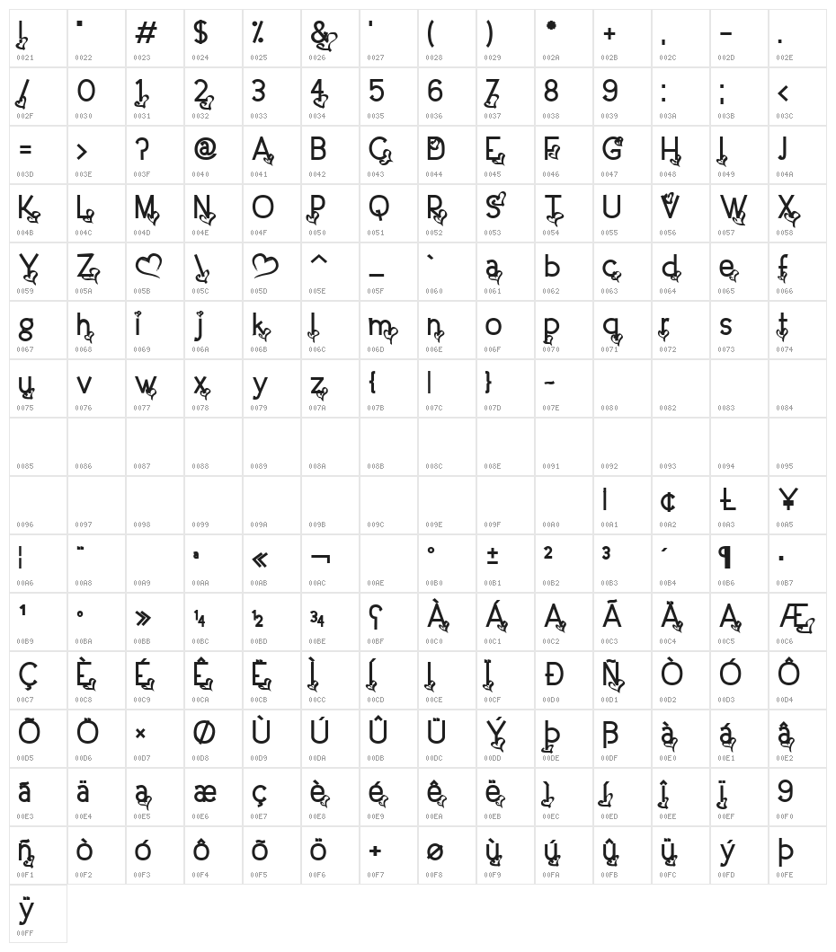 Dream Love Valentine Bold Character Map