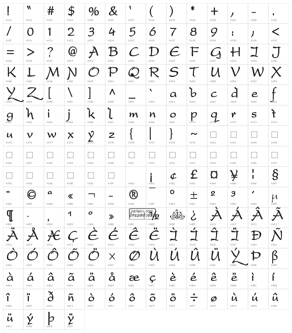DreamerOne Bold Character Map