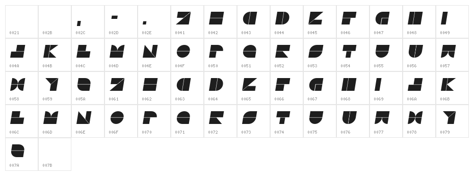 Drebiek Expanded Italic Character Map