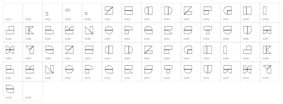 Drebiek Expanded Outline Character Map