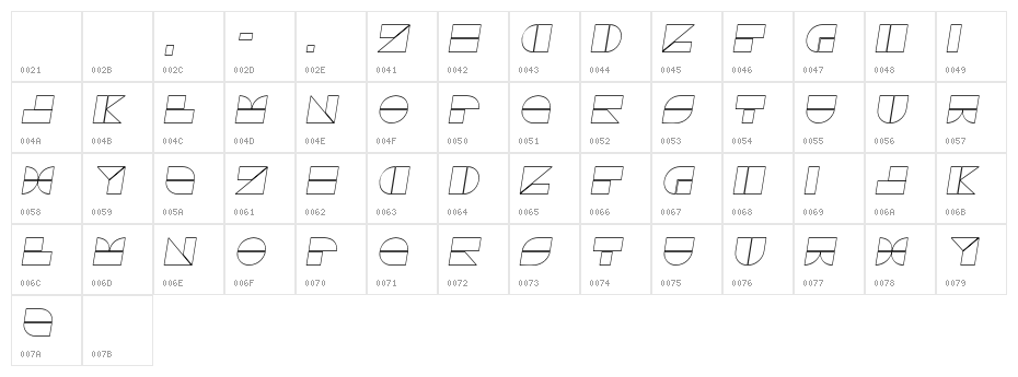 DrebiekExpandedOutlineItalic Character Map