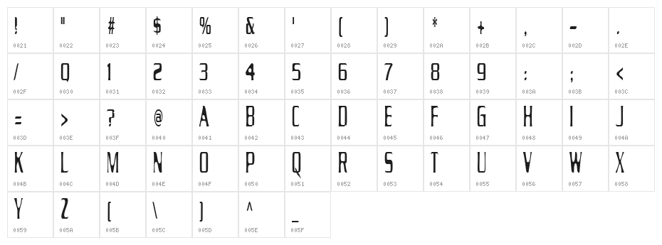 Drecknocratica Condensed Character Map