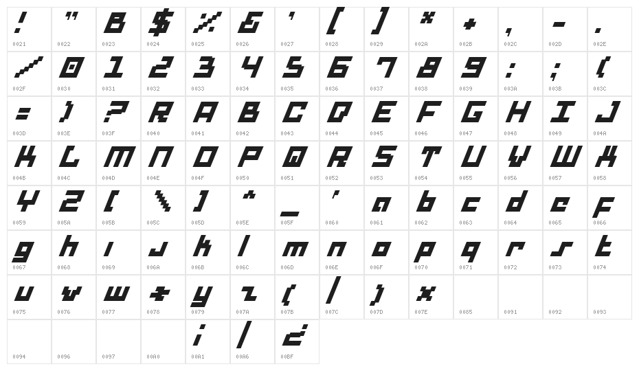 Drid Herder Solid Italic Character Map