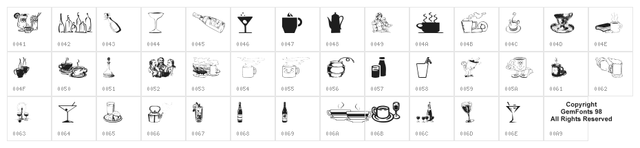 Drinks  Various Character Map