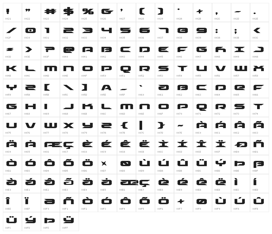 Drive Bold Character Map