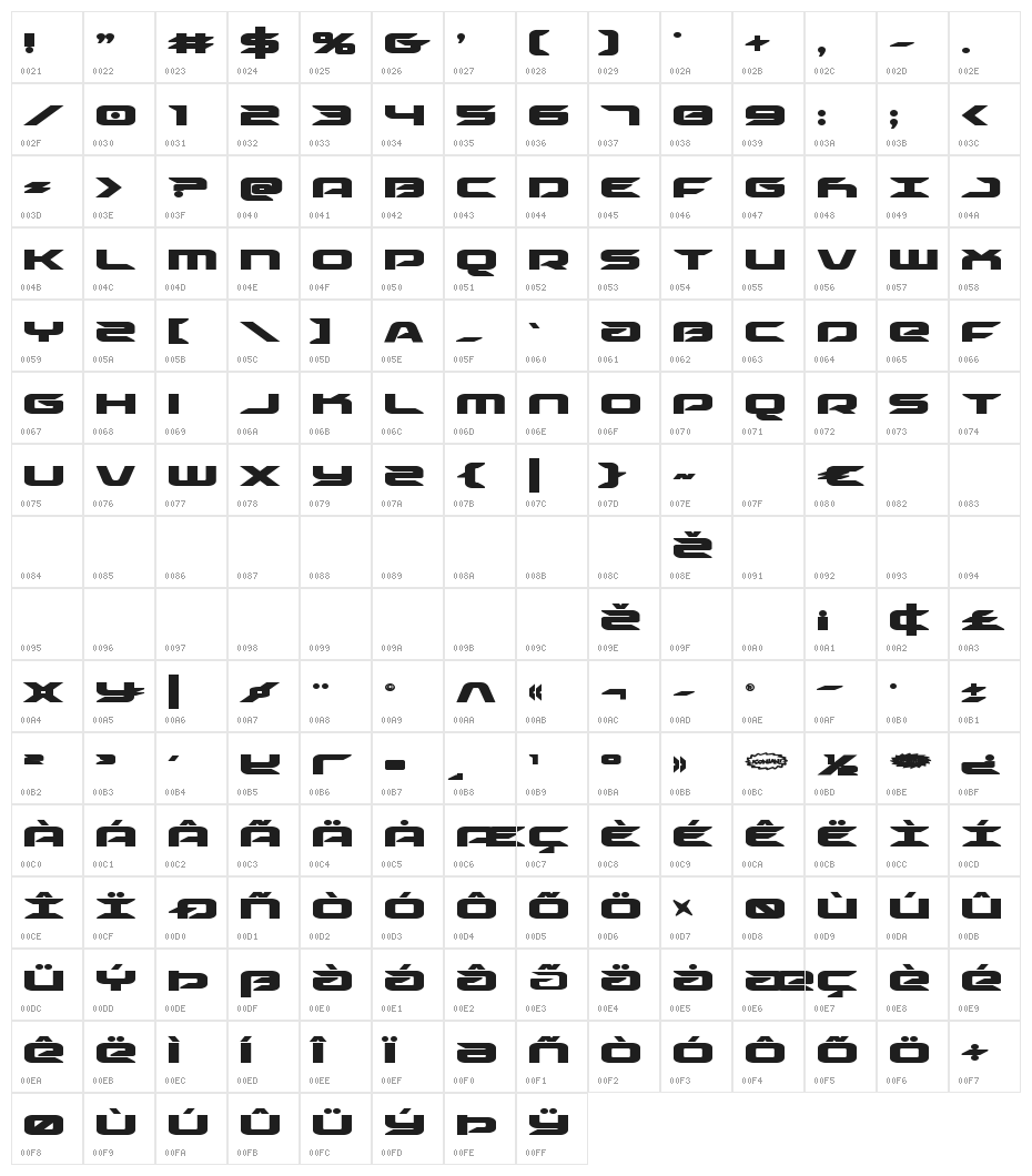 Drive Bold Character Map