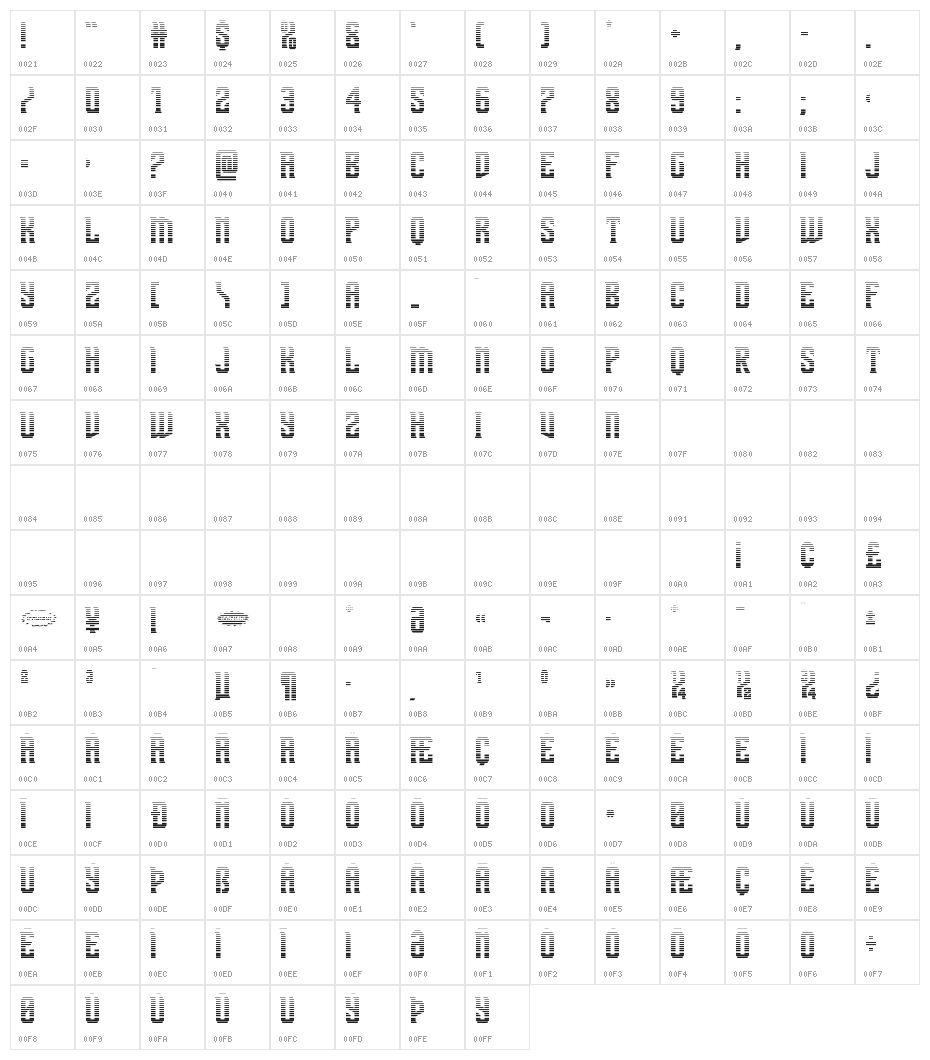 Drive Corps Gradient Character Map