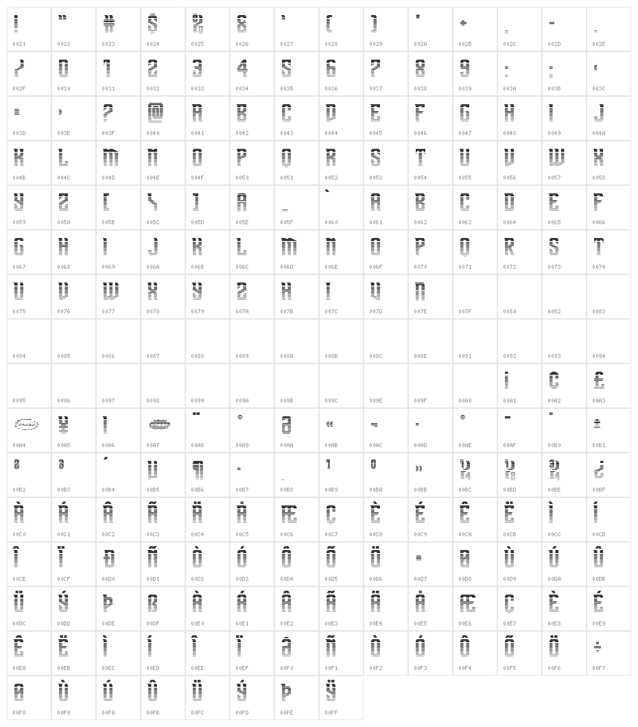 Drive Corps Scanlines Character Map