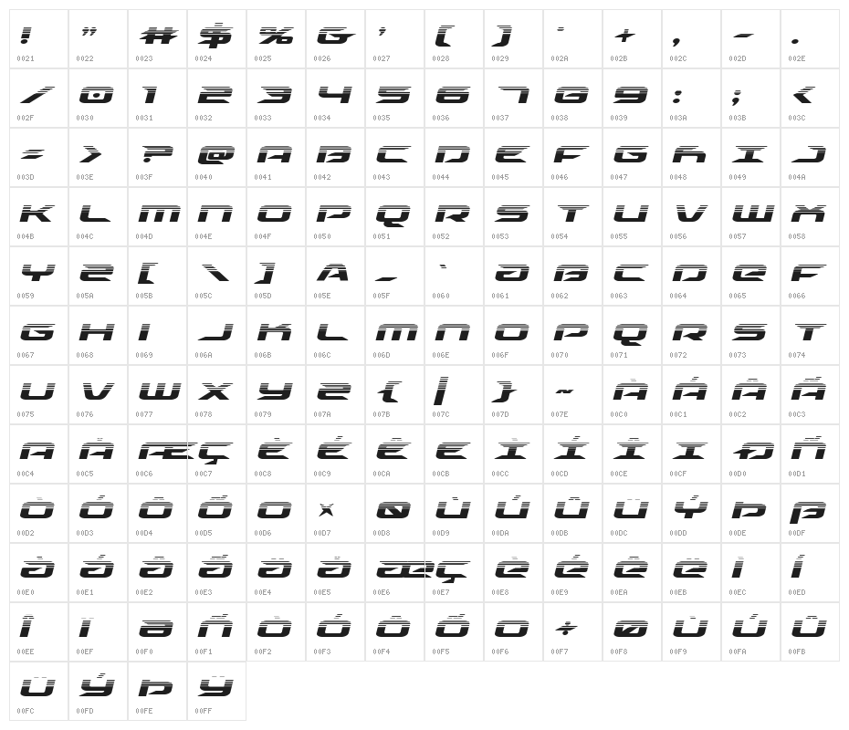 Drive Halftone Italic Character Map