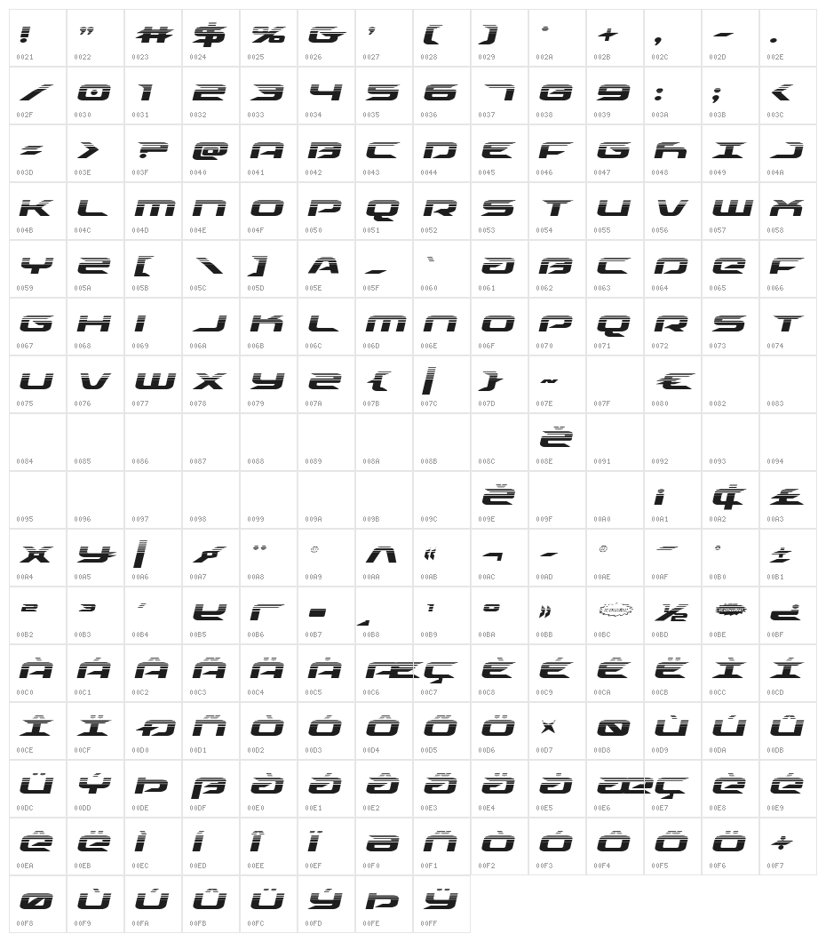 Drive Halftone Italic Character Map