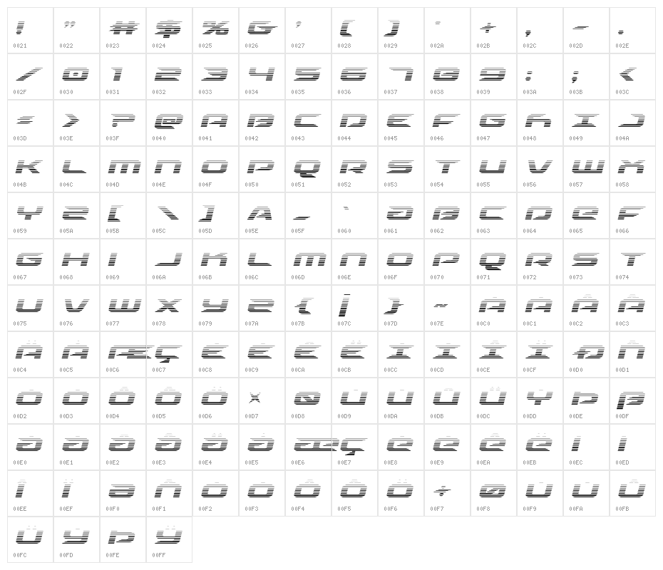 Drive Scanlines Italic Character Map