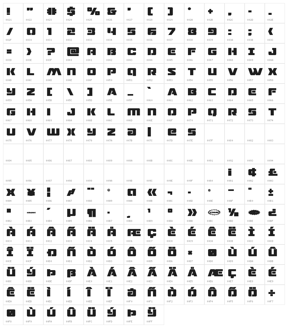Drone Tracker Bold Character Map