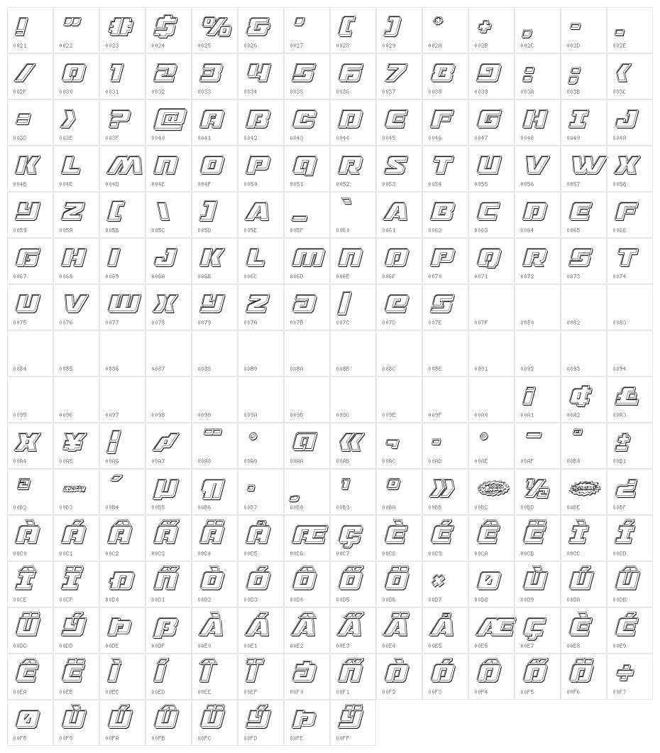 Drone Tracker Engraved Italic Character Map