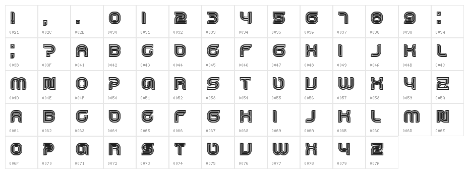 Dropped Outlined Regular Character Map