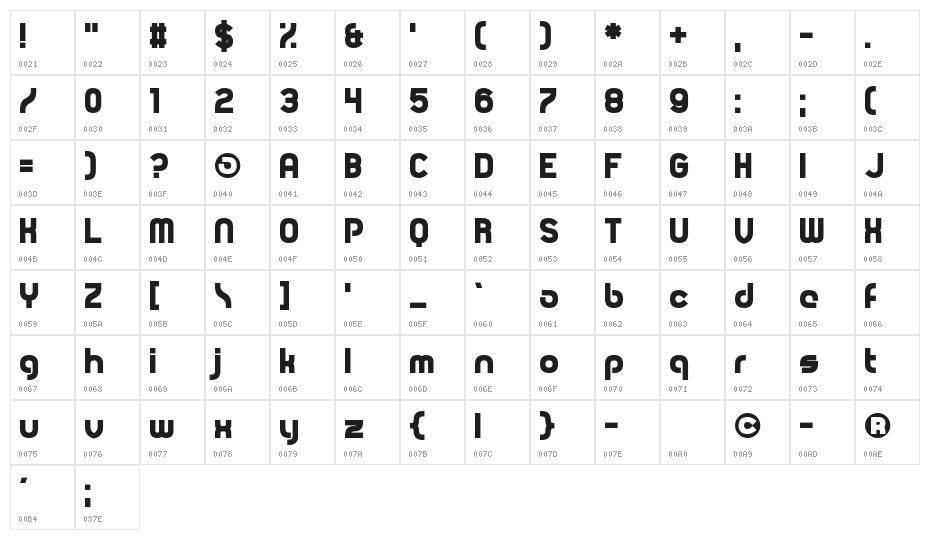 Drowsy Character Map