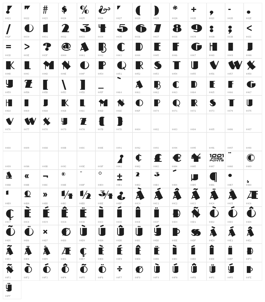 Drumag Studio NF Character Map